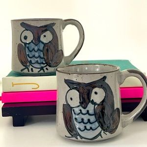 Vintage Owl Pottery Mug Set